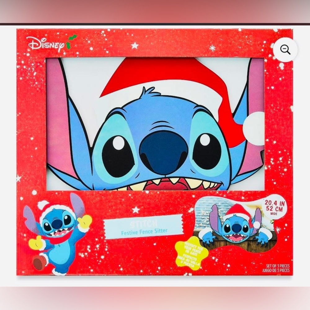 Disney Stitch Christmas Holiday Fence Sitter Hanger Red Blue Holiday Decor NEW